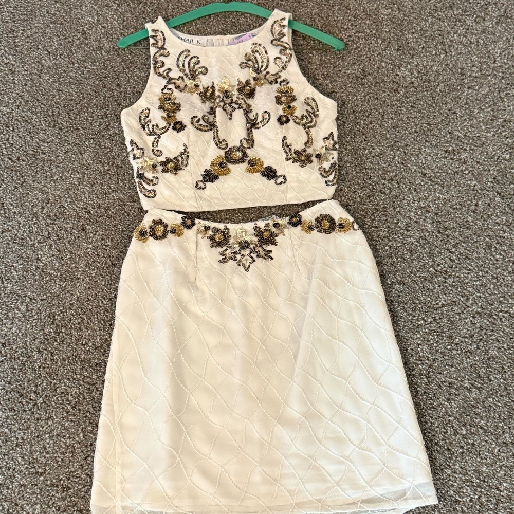 White sequined top Skirt Set